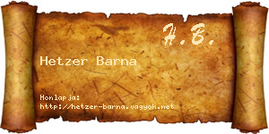 Hetzer Barna névjegykártya